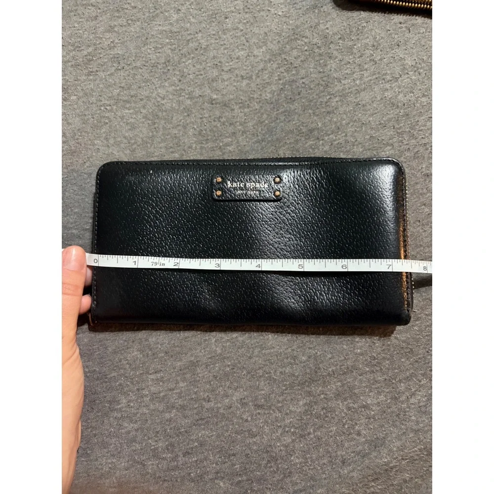 Kate Spade New York Black Pebbled Leather Zip Around Continental Wallet Gold